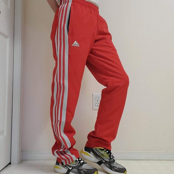 Adidas Scarlet Red Grey Stripes Track Pants Soccer Football Firebird - Picture 3 of 16